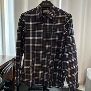 Burberry Men’s Navy & Red Checked Long Sleeved Shirt Size Large
